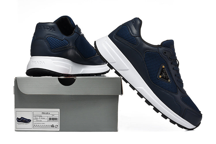 Prada Triangle Logo Mesh Low-Top Sneakers - Navy