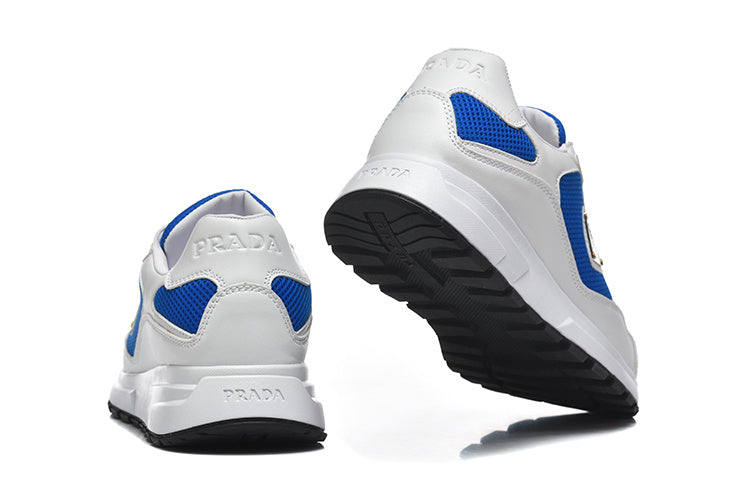 Prada Triangle Logo Mesh Low-Top Sneakers - White & Blue