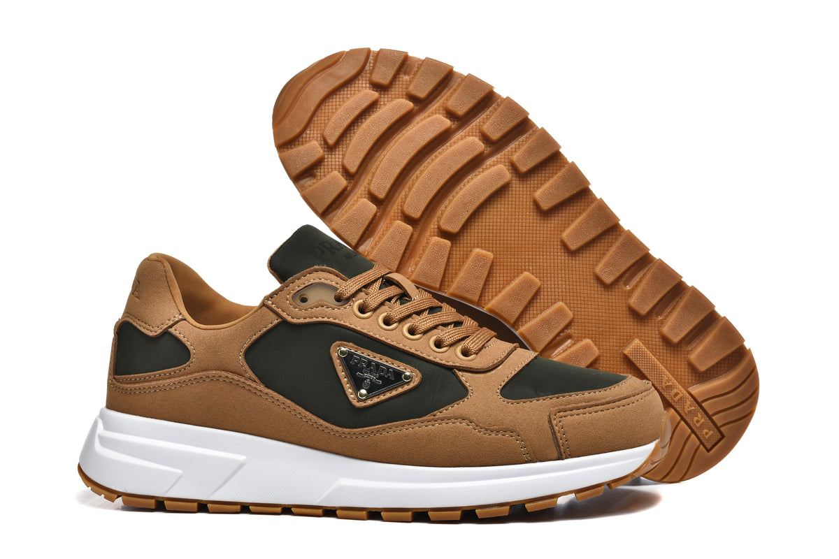 Prada Triangle Logo Low-Top Sneakers - Tan & Black