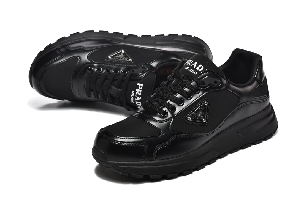 Prada Triangle Logo Low-Top Sneakers - All Black