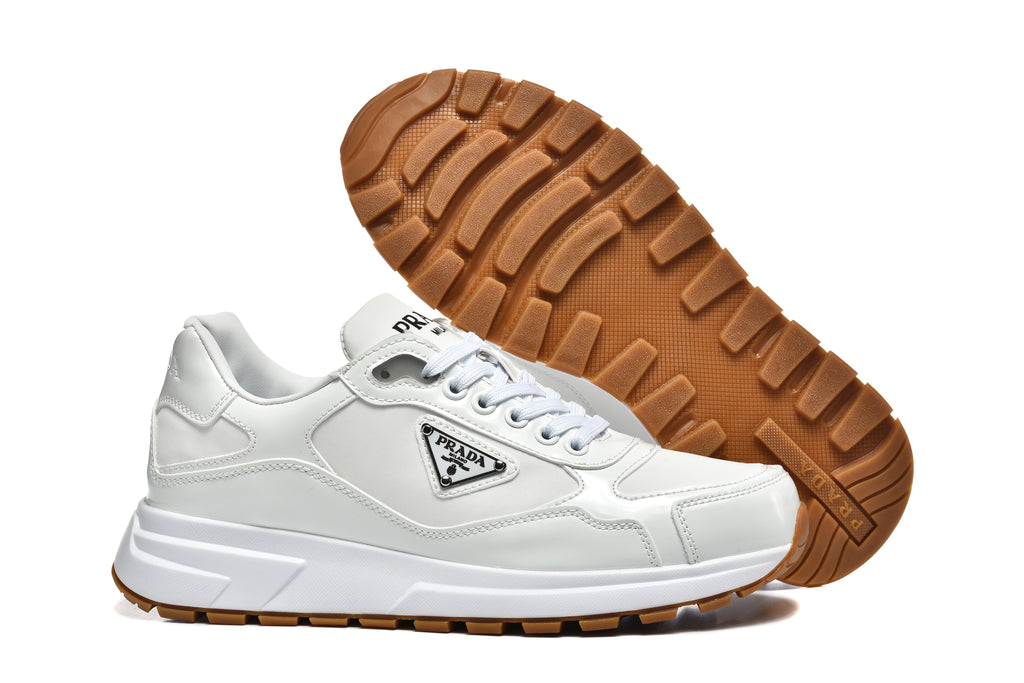 Prada Triangle Logo Low-Top Sneakers - White & Gum