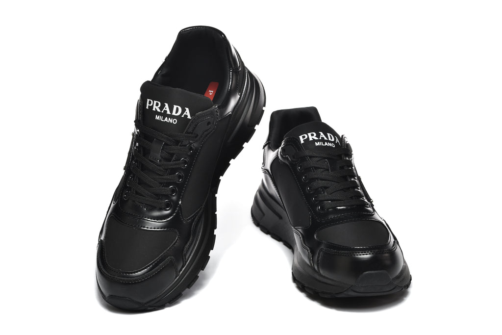 Prada Triangle Logo Low-Top Sneakers - All Black