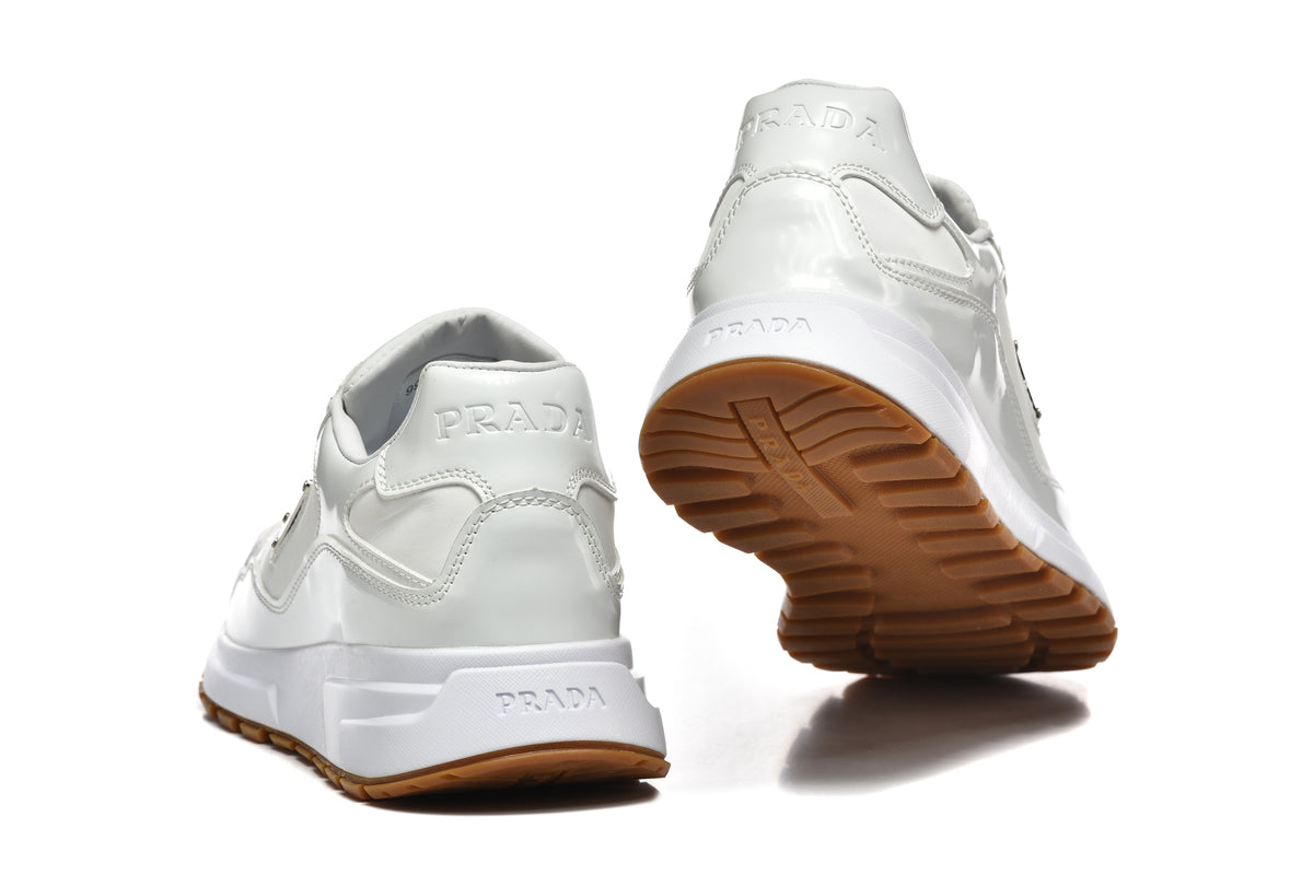 Prada Triangle Logo Low-Top Sneakers - White & Gum