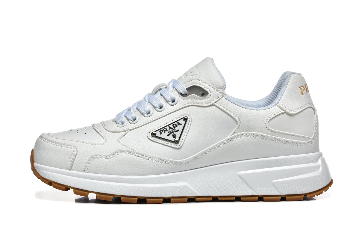 Prada Triangle Logo Low-Top Sneakers - White with Perforated Toe