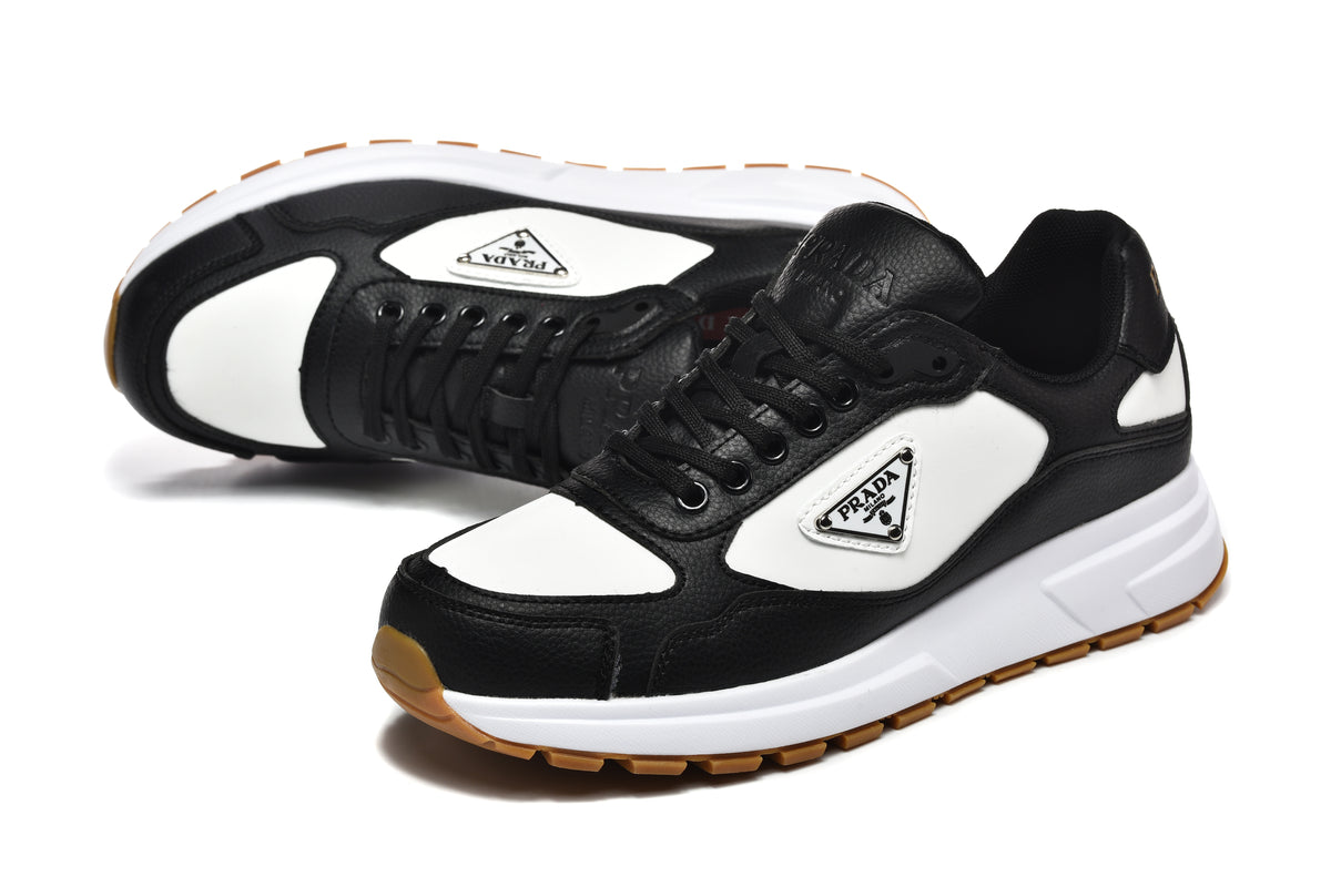 Prada Triangle Logo Low-Top Sneakers - Black & White Gum Sole