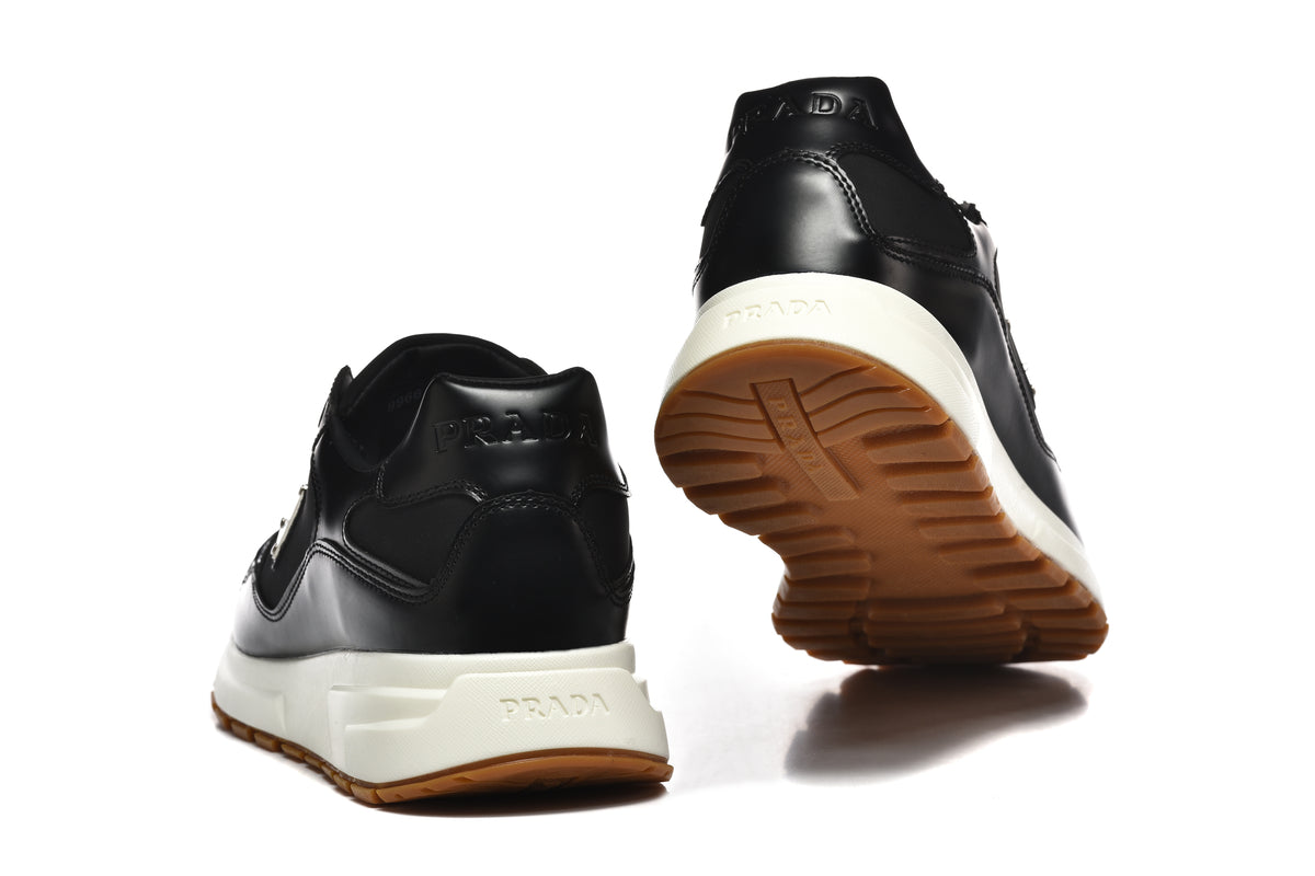 Prada Triangle Logo Low-Top Sneakers - Black & White