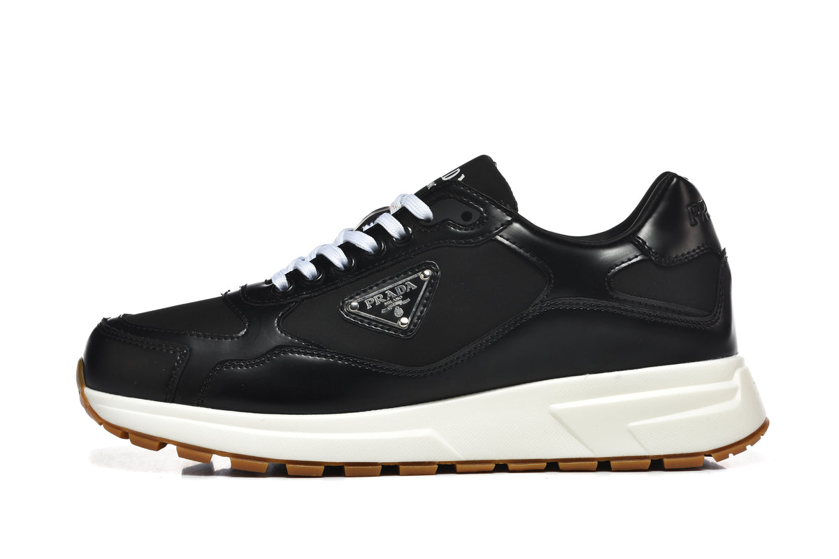 Prada Triangle Logo Low-Top Sneakers - Black & White