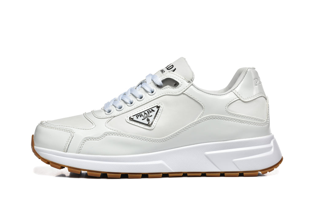 Prada Triangle Logo Low-Top Sneakers - White & Gum