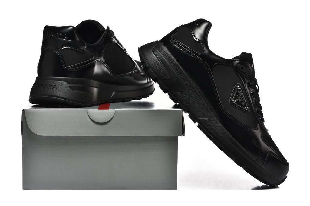 Prada Triangle Logo Low-Top Sneakers - All Black