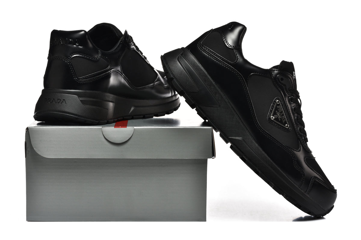 Prada Triangle Logo Low-Top Sneakers - All Black