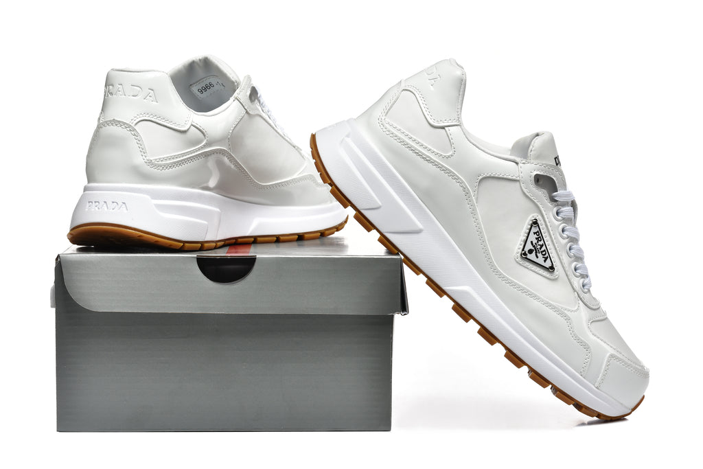 Prada Triangle Logo Low-Top Sneakers - White & Gum