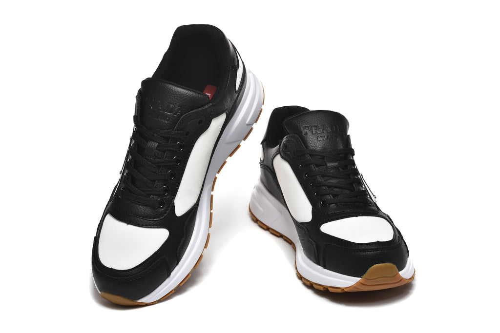 Prada Triangle Logo Low-Top Sneakers - Black & White Gum Sole