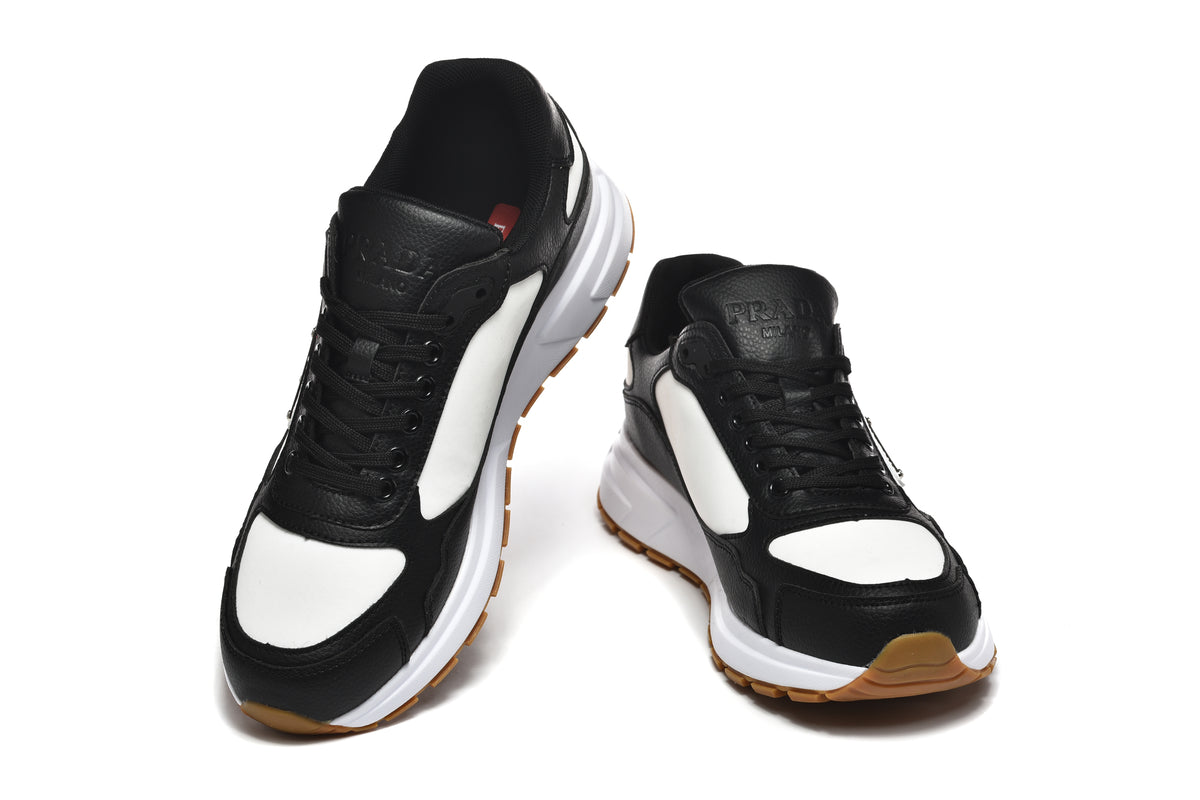 Prada Triangle Logo Low-Top Sneakers - Black & White Gum Sole
