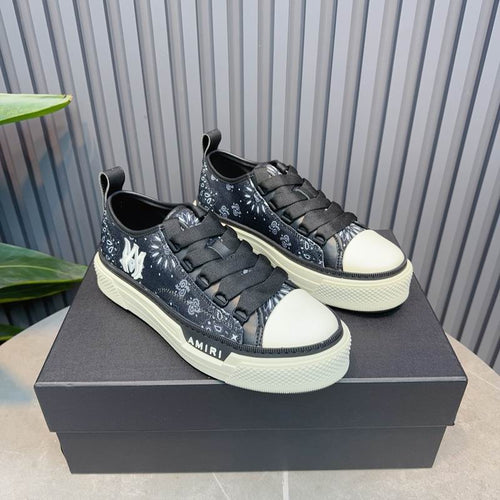 AMIRI Bandana Print Low-Top Sneakers – Black & Cream