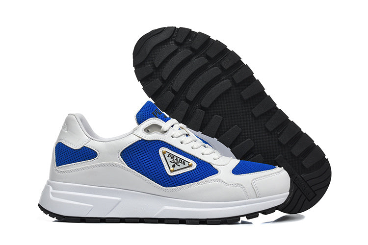 Prada Triangle Logo Mesh Low-Top Sneakers - White & Blue