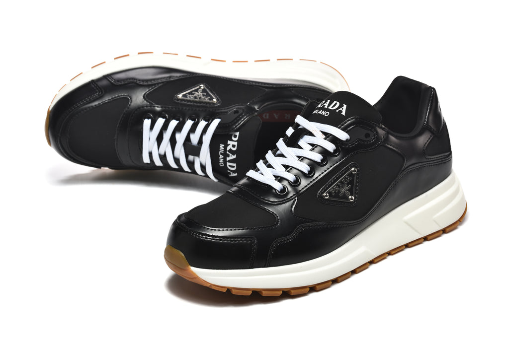 Prada Triangle Logo Low-Top Sneakers - Black & White