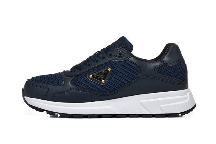 Prada Triangle Logo Mesh Low-Top Sneakers - Navy