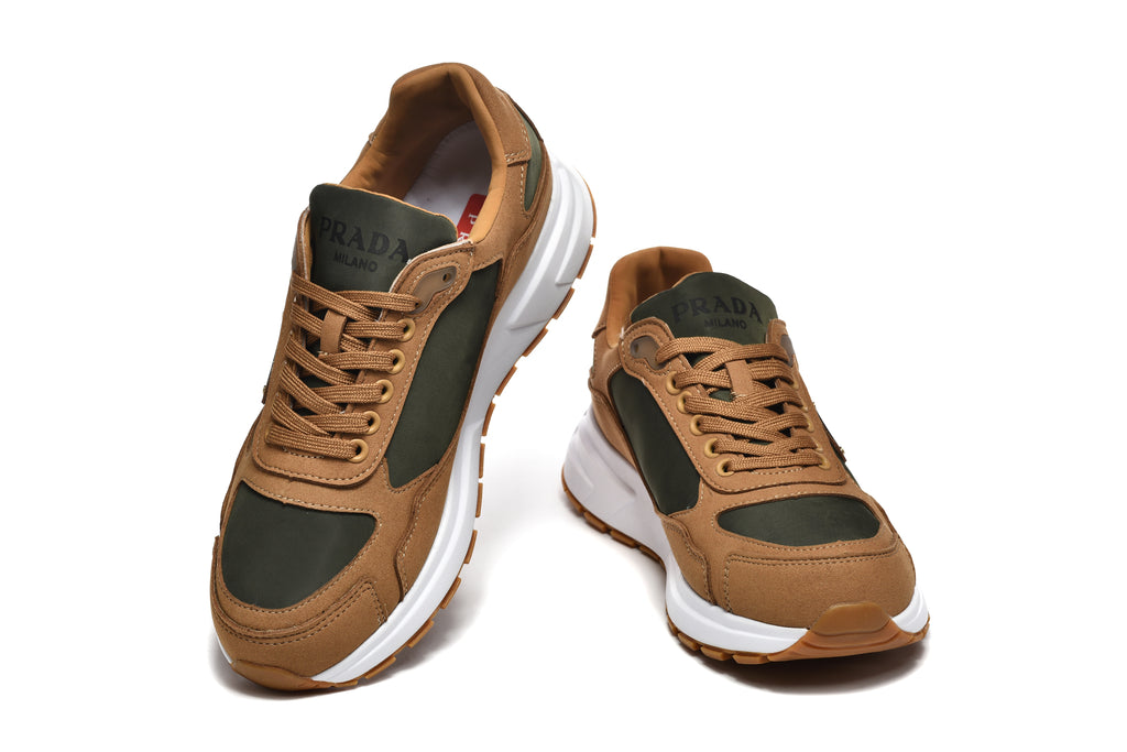 Prada Triangle Logo Low-Top Sneakers - Tan & Black