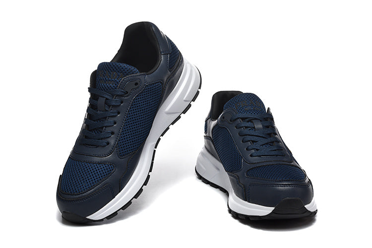 Prada Triangle Logo Mesh Low-Top Sneakers - Navy