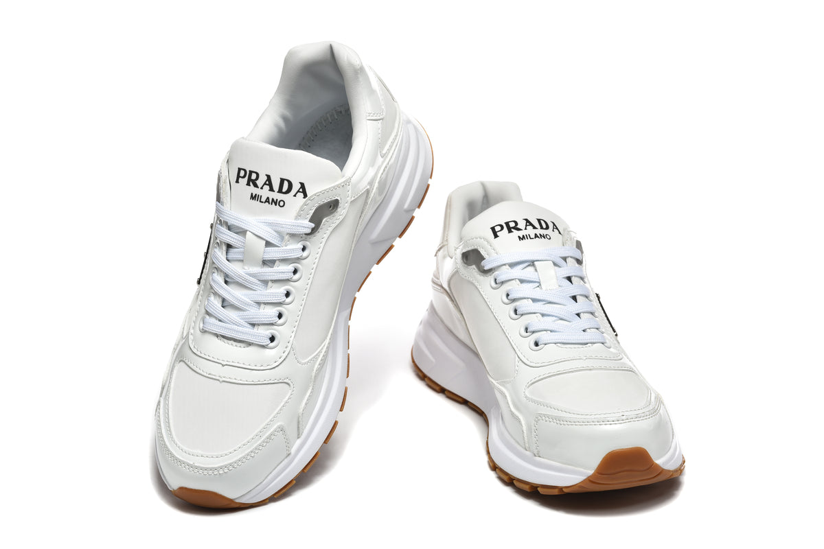 Prada Triangle Logo Low-Top Sneakers - White & Gum