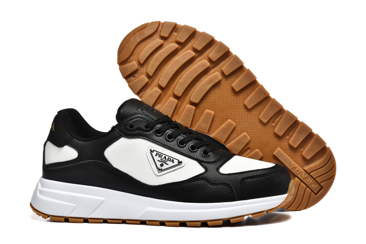 Prada Triangle Logo Low-Top Sneakers - Black & White Gum Sole