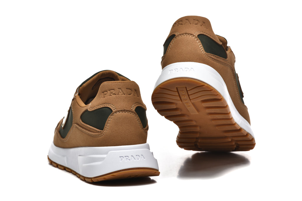 Prada Triangle Logo Low-Top Sneakers - Tan & Black