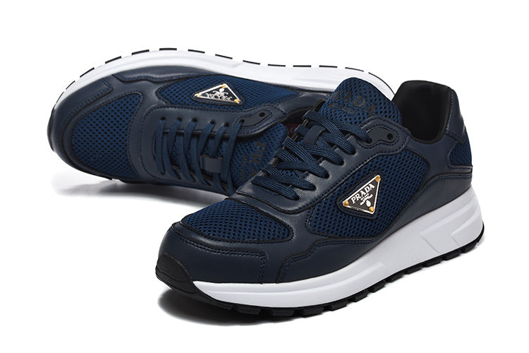 Prada Triangle Logo Mesh Low-Top Sneakers - Navy