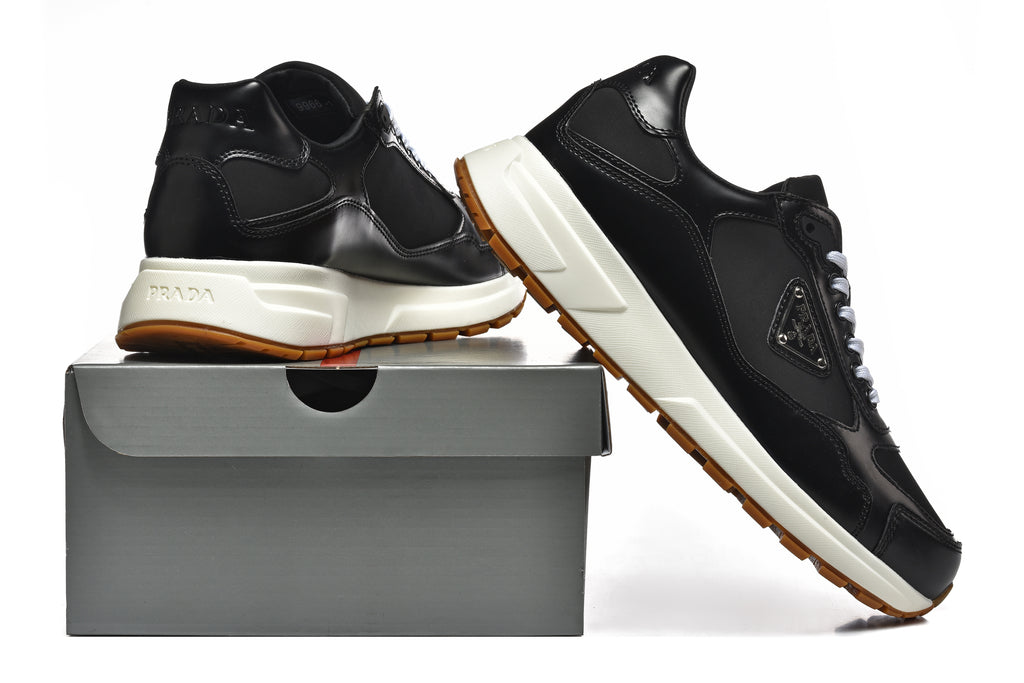 Prada Triangle Logo Low-Top Sneakers - Black & White
