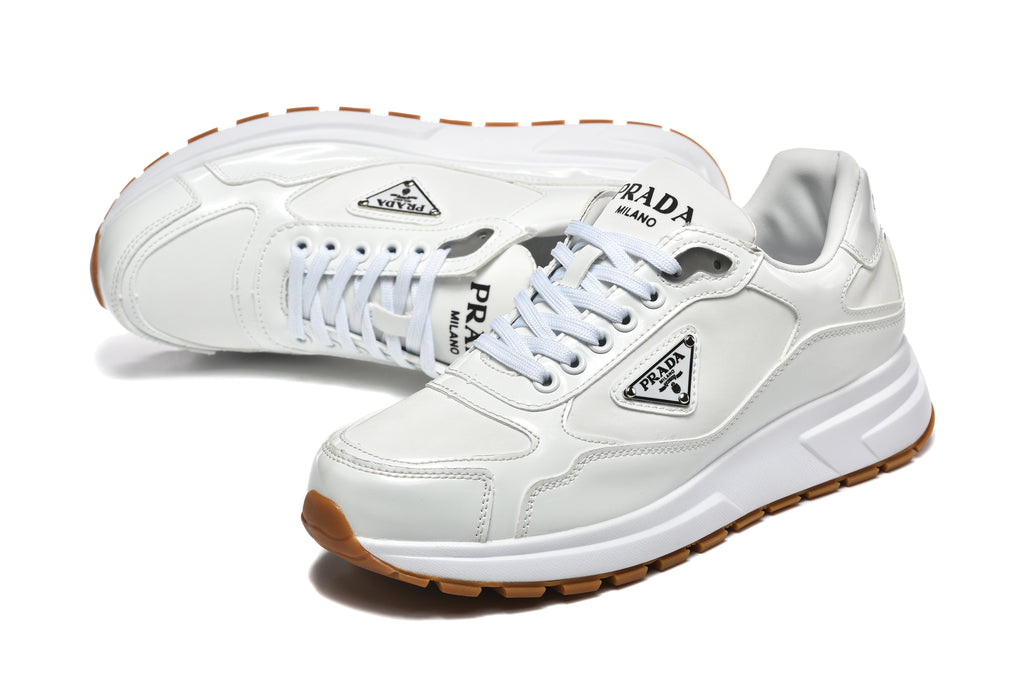 Prada Triangle Logo Low-Top Sneakers - White & Gum