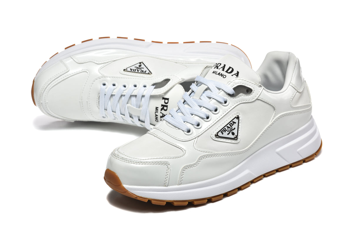 Prada Triangle Logo Low-Top Sneakers - White & Gum