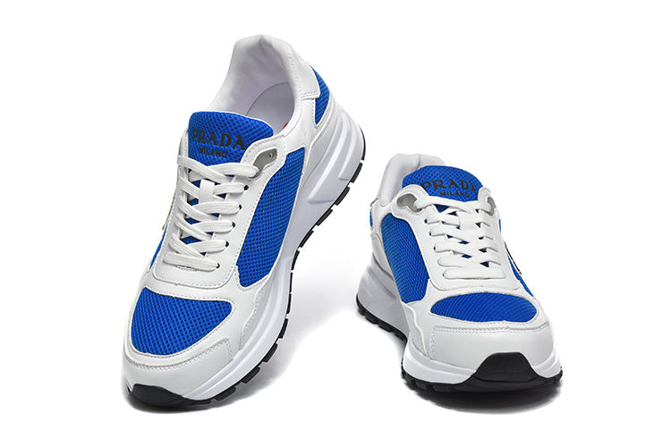 Prada Triangle Logo Mesh Low-Top Sneakers - White & Blue