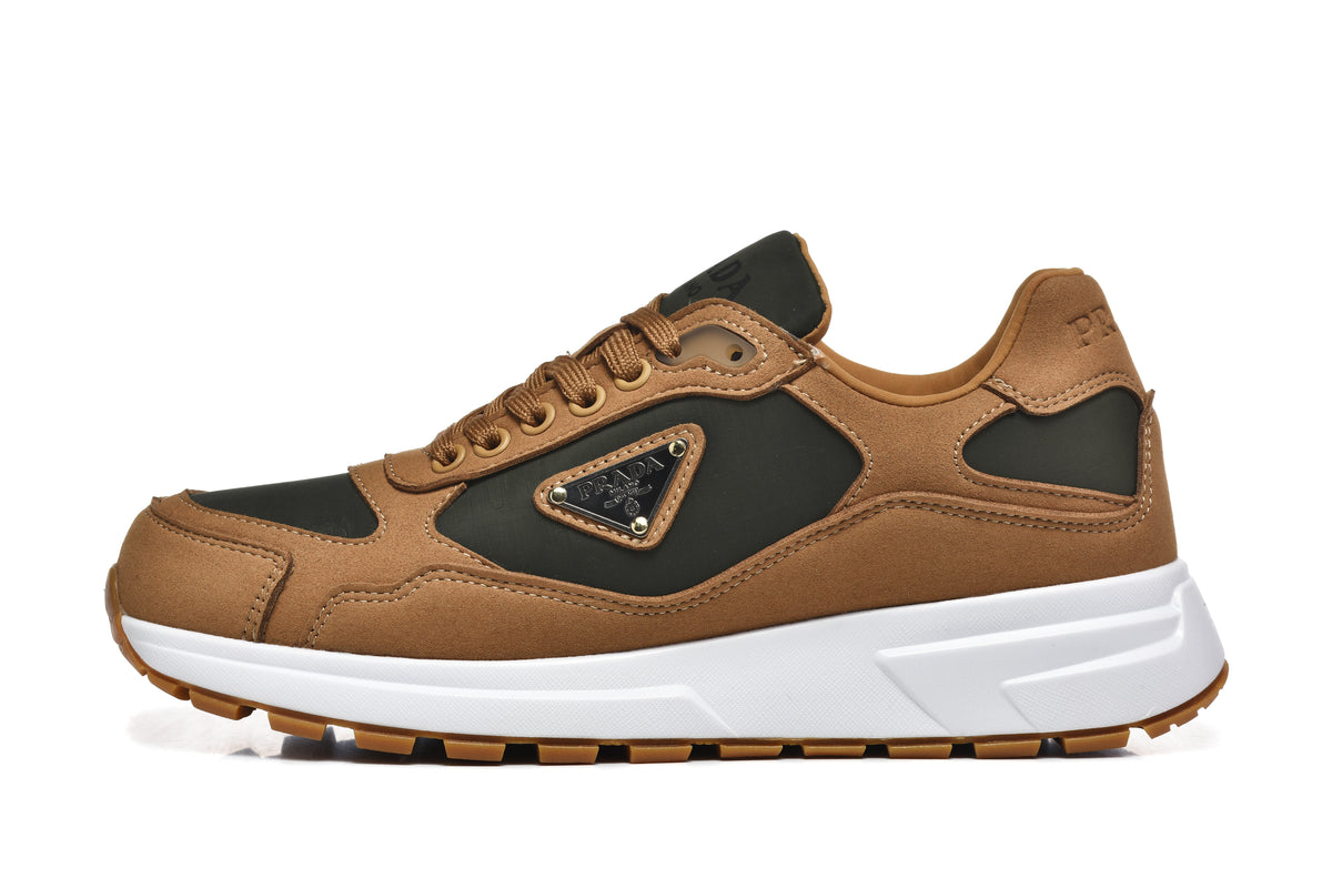Prada Triangle Logo Low-Top Sneakers - Tan & Black