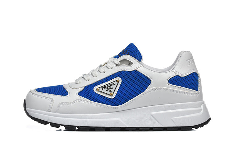 Prada Triangle Logo Mesh Low-Top Sneakers - White & Blue