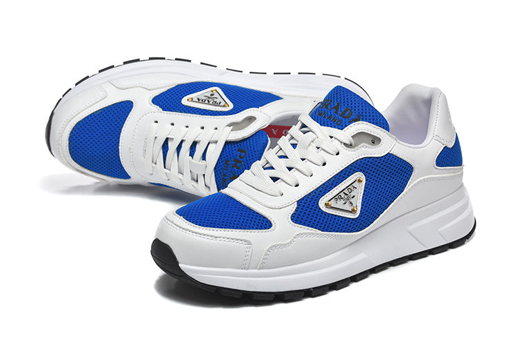 Prada Triangle Logo Mesh Low-Top Sneakers - White & Blue
