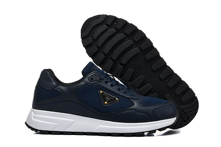 Prada Triangle Logo Mesh Low-Top Sneakers - Navy