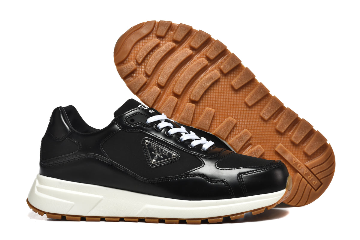 Prada Triangle Logo Low-Top Sneakers - Black & White