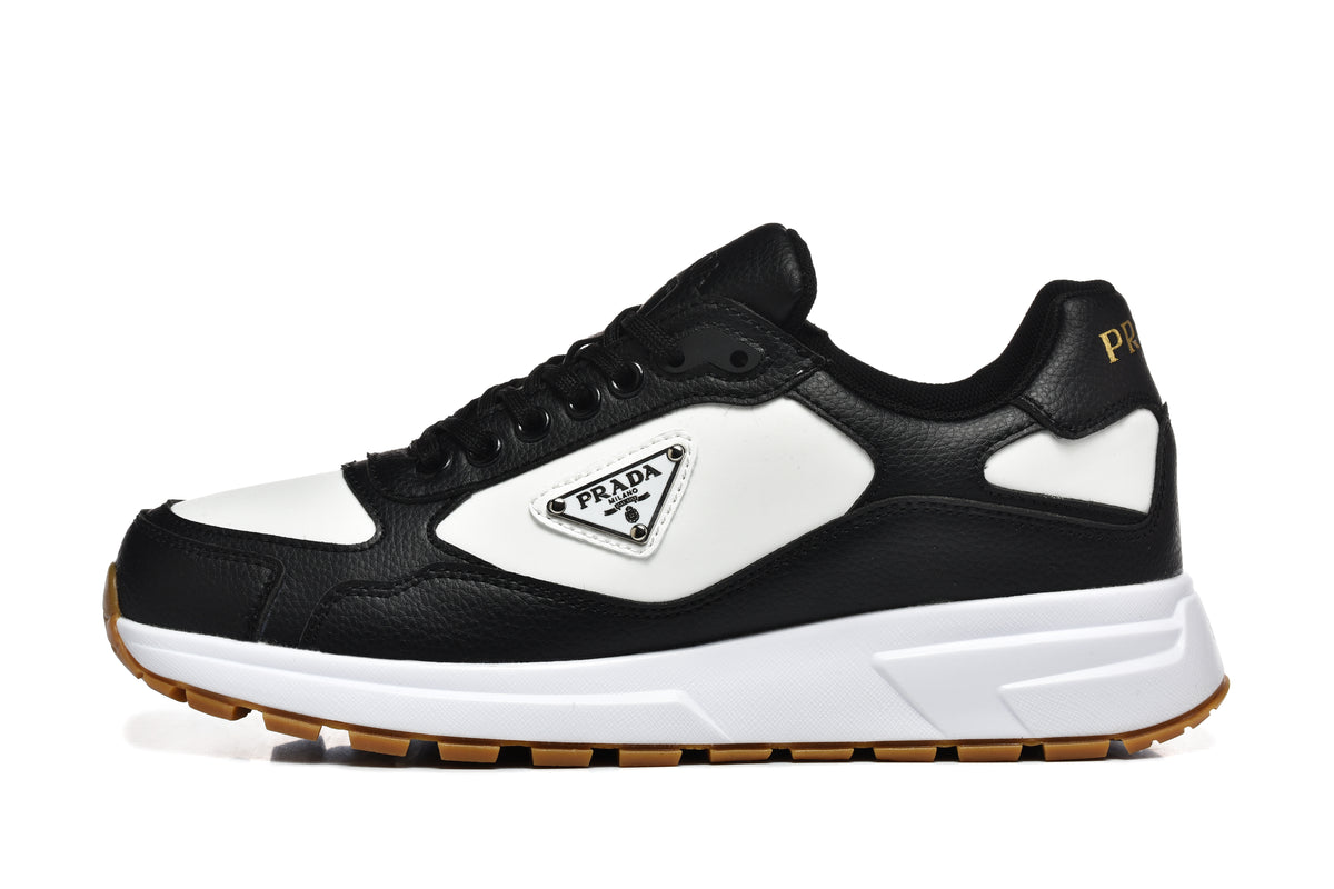 Prada Triangle Logo Low-Top Sneakers - Black & White Gum Sole